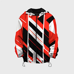 Куртка с капюшоном детская Black and red stripes on a white background, цвет: 3D-черный