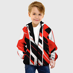 Куртка с капюшоном детская Black and red stripes on a white background, цвет: 3D-черный — фото 2