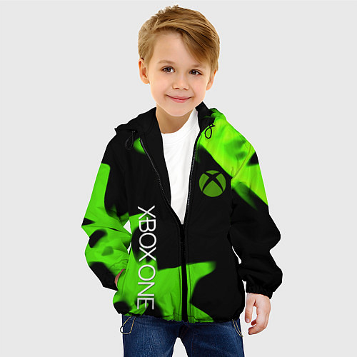 Детская куртка Xbox one green flame / 3D-Черный – фото 4