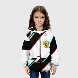 Куртка с капюшоном детская Россия спортивная геометрия глитч, цвет: 3D-черный — фото 2