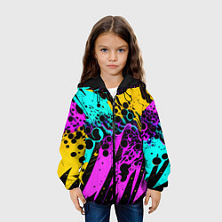 Куртка с капюшоном детская Разноцветная неоновая абстракция - нейроарт, цвет: 3D-черный — фото 2