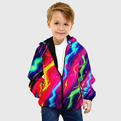 Куртка с капюшоном детская Абстракция из неоновых молний - нейроарт, цвет: 3D-черный — фото 2