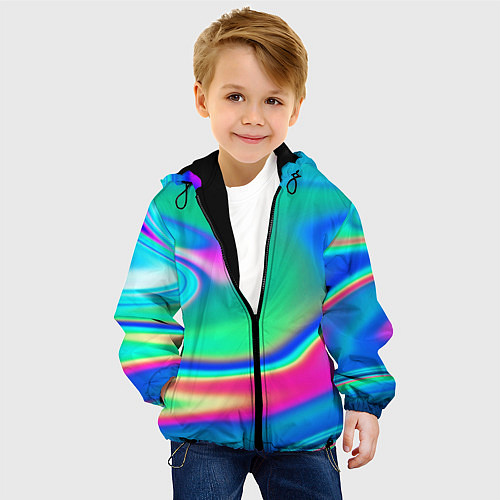 Детская куртка Неоновые голографические краски - светло-голубоват / 3D-Черный – фото 4