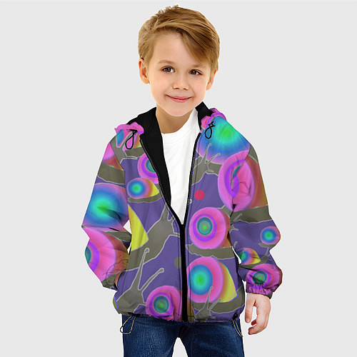 Детская куртка Разноцветные улитки - паттерн с градиентом / 3D-Черный – фото 4