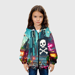 Куртка с капюшоном детская Minecraft district with skull - ai art fantasy, цвет: 3D-черный — фото 2