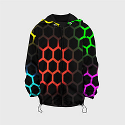 Куртка с капюшоном детская Hexagon neon, цвет: 3D-черный