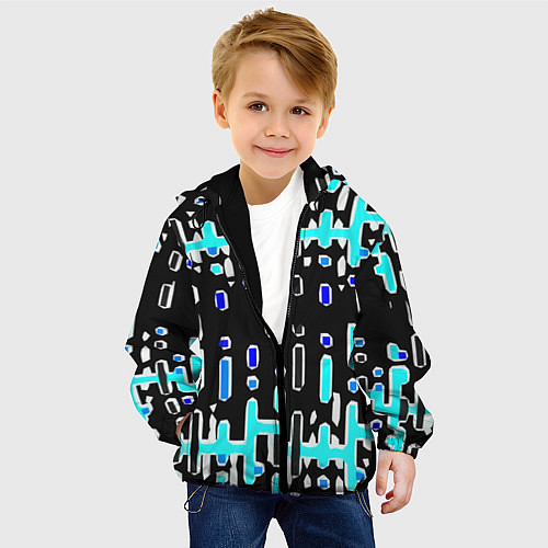 Детская куртка Синие линии и точки на чёрном фоне / 3D-Черный – фото 4