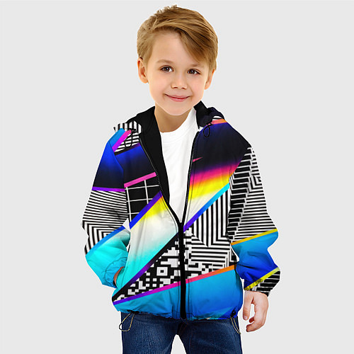 Детская куртка Neon stripes geometry / 3D-Черный – фото 4