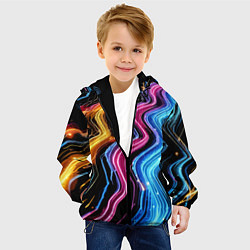 Куртка с капюшоном детская Неоновые полосы - нейроарт, цвет: 3D-черный — фото 2