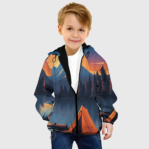 Детская куртка Палатка на берегу озера / 3D-Черный – фото 4