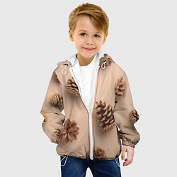 Куртка с капюшоном детская Еловые шишки на бежевом фоне, цвет: 3D-белый — фото 2