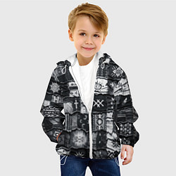 Куртка с капюшоном детская Символы Апачи на пэчворк дениме, цвет: 3D-белый — фото 2