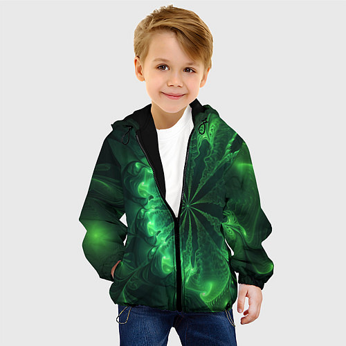 Детская куртка Оптический зелёный фрактал / 3D-Черный – фото 4