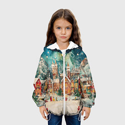 Куртка с капюшоном детская Новогодний снежный город, цвет: 3D-белый — фото 2