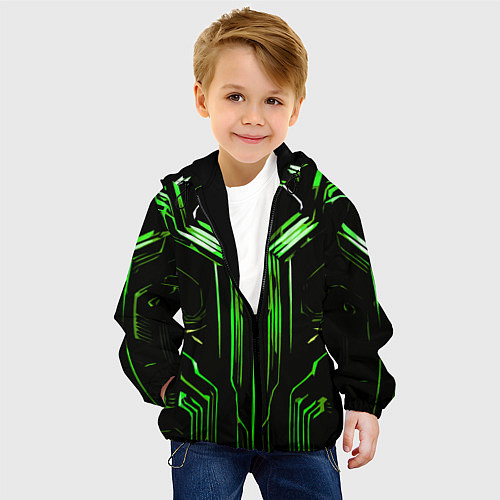 Детская куртка Green stripes on a black background / 3D-Черный – фото 4