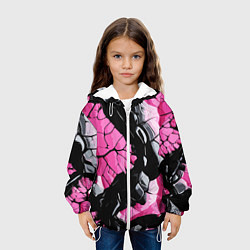 Куртка с капюшоном детская Чёрные линии на чёрно-розовом фоне, цвет: 3D-белый — фото 2