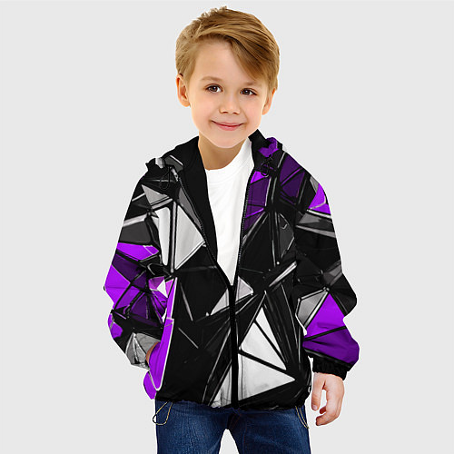 Детская куртка Фиолетово-белые рельефные треугольники на чёрном ф / 3D-Черный – фото 4