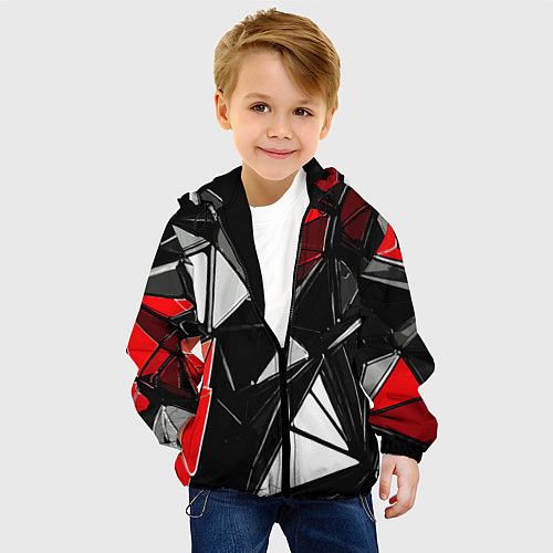 Детская куртка Красно-белые рельефные треугольники на чёрном фоне / 3D-Черный – фото 4