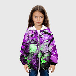 Куртка с капюшоном детская Чёрно-зелёная абстракция на фиолетовом фоне, цвет: 3D-белый — фото 2