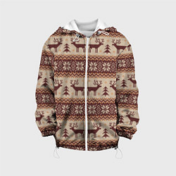 Куртка с капюшоном детская Вязаный скандинавский орнамент с оленями, цвет: 3D-белый