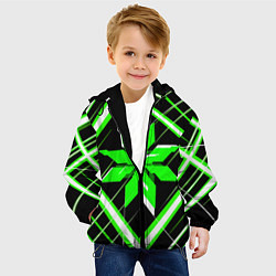 Куртка с капюшоном детская Зелёно-белая звезда и полосы на чёрном фоне, цвет: 3D-черный — фото 2
