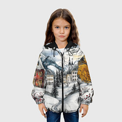 Куртка с капюшоном детская Заснеженный старый город, цвет: 3D-черный — фото 2