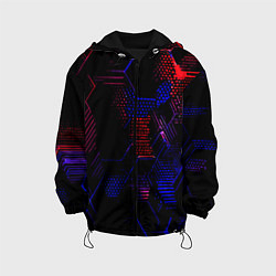 Куртка с капюшоном детская Красно-синие точки и линии на чёрном фоне, цвет: 3D-черный