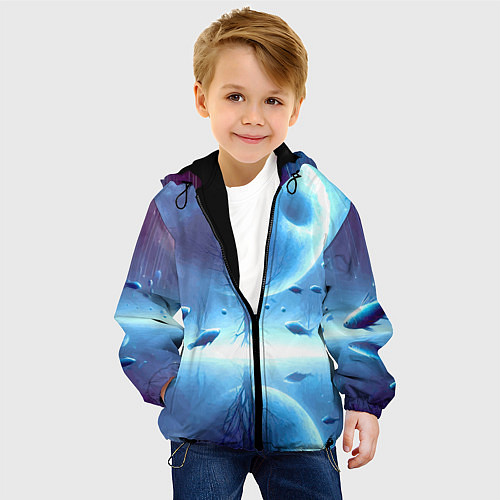 Детская куртка Луна и рыбы - нейроарт фантазия / 3D-Черный – фото 4