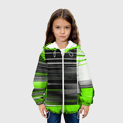 Куртка с капюшоном детская Белые вертикальные полосы на чёрно-зелёном фоне, цвет: 3D-белый — фото 2