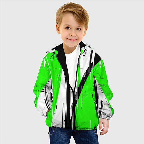 Детская куртка Black and white vertical stripes on a green backgr / 3D-Черный – фото 4