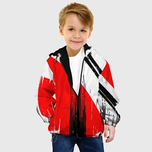 Детская куртка Вертикальные чёрные линии на красно-белом фоне / 3D-Черный – фото 4