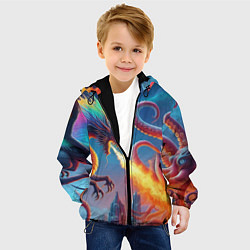Куртка с капюшоном детская Огнедышащий дракон против осьминога - нейроарт фан, цвет: 3D-черный — фото 2