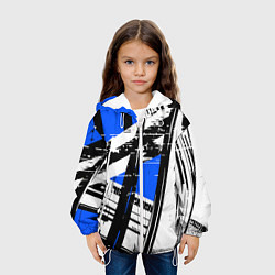 Куртка с капюшоном детская Чёрно-белые абстрактные линии на синем фоне, цвет: 3D-белый — фото 2