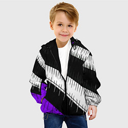 Куртка с капюшоном детская Диагональные чёрно-белые полосы на фиолетовом фоне, цвет: 3D-черный — фото 2