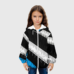 Куртка с капюшоном детская Диагональные чёрно-белые полосы на синем фоне, цвет: 3D-белый — фото 2