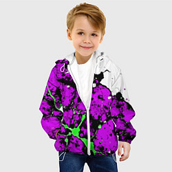 Куртка с капюшоном детская Зелёно-розовая абстракция на белом фоне, цвет: 3D-белый — фото 2
