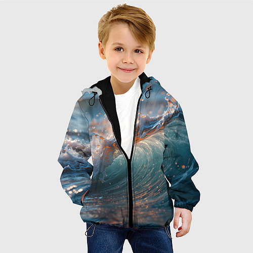 Детская куртка Волна и блики солнца / 3D-Черный – фото 4