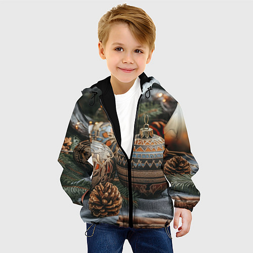 Детская куртка Новогодние шары и шишки / 3D-Черный – фото 4