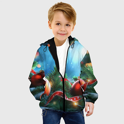 Детская куртка Красные игрушки новогодние / 3D-Черный – фото 4