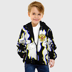 Куртка с капюшоном детская Россия герб глитч, цвет: 3D-черный — фото 2