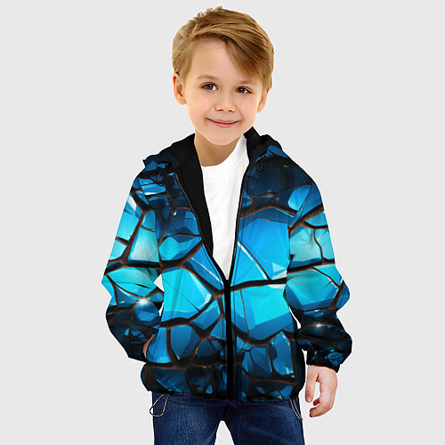 Детская куртка Синяя текстура объемных плит / 3D-Черный – фото 4