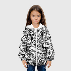 Куртка с капюшоном детская Black and white doddle monsters, цвет: 3D-белый — фото 2
