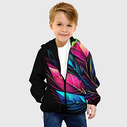 Куртка с капюшоном детская Букет из цветных перьев - неон, цвет: 3D-черный — фото 2