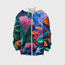 Куртка с капюшоном детская Подводные кораллы, цвет: 3D-белый
