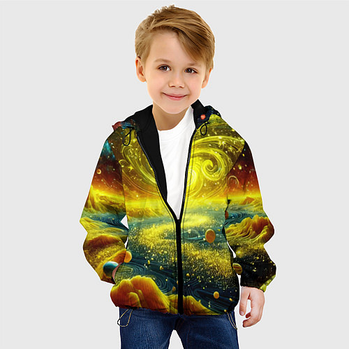 Детская куртка Neon galaxy - ai art fantasy / 3D-Черный – фото 4