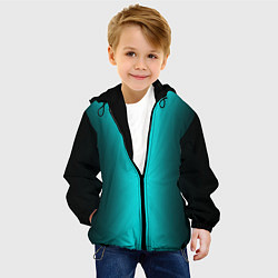 Куртка с капюшоном детская Чёрный и неоновый голубой градиент по центру, цвет: 3D-черный — фото 2