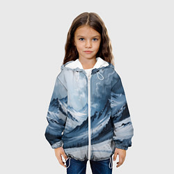 Куртка с капюшоном детская Зимний горный пейзаж маслом, цвет: 3D-белый — фото 2