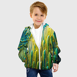 Куртка с капюшоном детская Золотисто-зеленые потеки, цвет: 3D-белый — фото 2