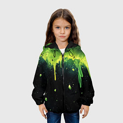 Куртка с капюшоном детская Зеленая стекающая краска по черному фону, цвет: 3D-черный — фото 2