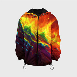 Куртка с капюшоном детская Абстрактные волны с огнем, цвет: 3D-черный
